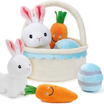 China White Kids Stuffed Plush Small Stuffed Easter Bunny Toy Stuffed Toy Bunny Wholesale with Carrier Basket Egg Parrot Easter Bunny Toy for sale