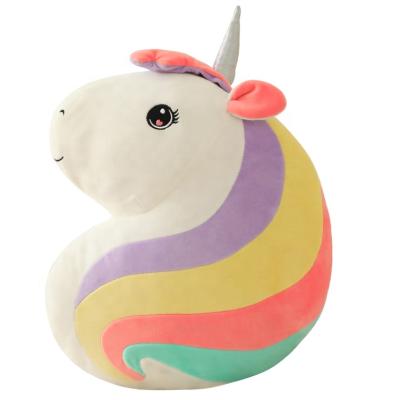 China Soft Stuffed Plush Unicorn Plaids Stuffed Elastic Kids Running for Girls White and Rainbow Pink Unicorn Promotional Custom Plush Pillow for sale