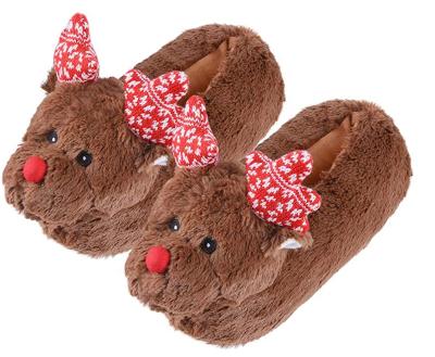 China Custom Women's Slippers Plush Reinder Plush Cute Animal Bedroom Slippers Soft Warm Children Stuffed Winter Indoor Slippers for sale