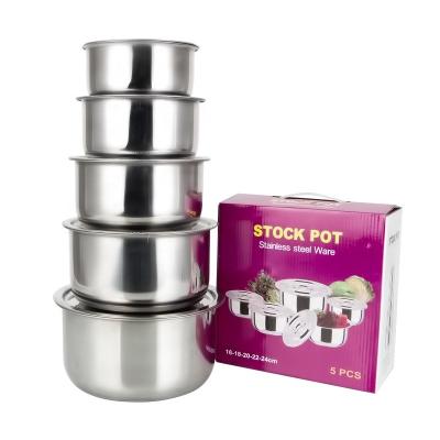 China Sustainable Stock Available 5 Pcs Non Stick 410 Stainless Steel Cooking Pot Set With Lid for sale