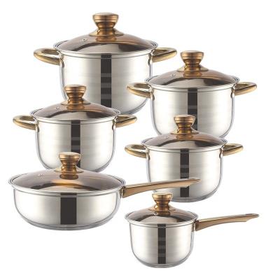 China Sustainable Popular Non Stick Gold Plated Stainless Steel Luxury 12 Pcs Cookware Set Pots And Pans for sale