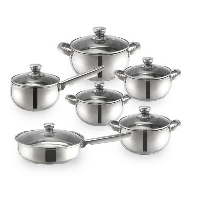 China Sustainable Best Selling Non Stick 12 Pcs Stainless Steel Cookware Set Pots And Pans With Lid for sale