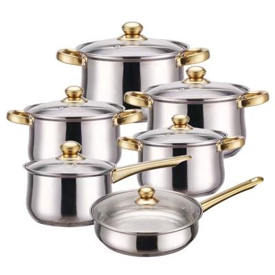 China Sustainable Hot Sale 12 Pcs Non Stick Stainless Steel Cookware Sets Pots And Pans With Lid for sale