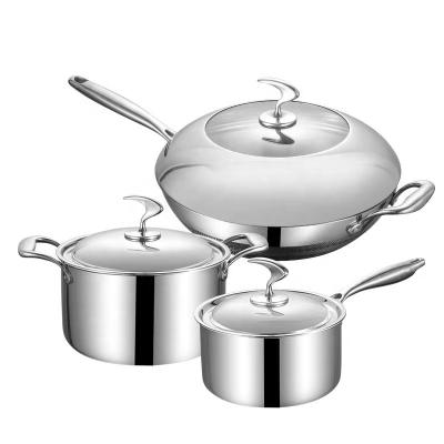 China Sustainable Factory Direct Non Stick No Triple Coated Stainless Steel Cookware Sets 6 Pcs Pots And Pans for sale