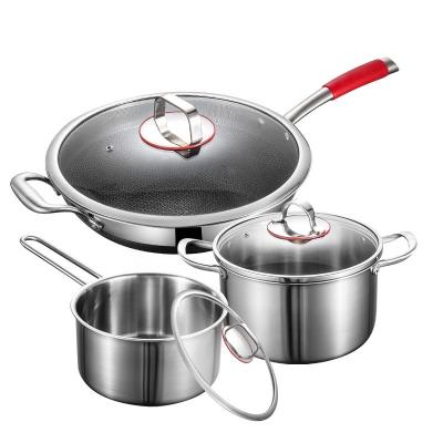 China Durable High Quality Triple Non Stick Stainless Steel Deluxe Cookware Sets 6 Pcs Pots And Pans for sale