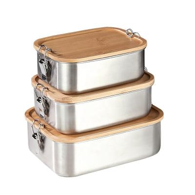 China Freshness Preservation Stock Stainless Steel Eco Friendly Lunch Box With Bamboo Lid For Kids for sale