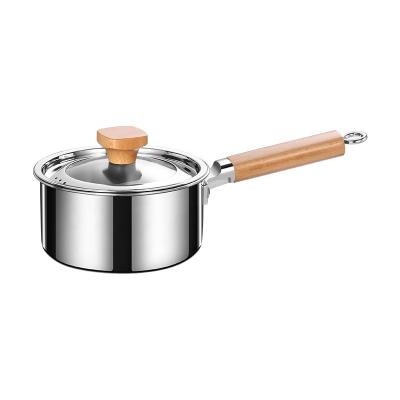 China Sustainable High Quality Triple Layers Stainless Steel Double Layers Saucepan With Wooden Handle For Milk Cooking for sale