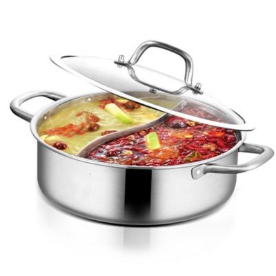 China Sustainable Hot Sale Commercial 304 Stainless Steel Hot Pot 28CM With Divider Soup And Stock Pots for sale