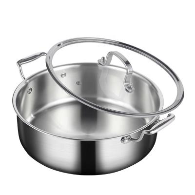 China Sustainable Factory Wholesale 28 Cm Non Stick Stainless Steel Hot Pot Triple Soup And Stock Pots With Lid for sale