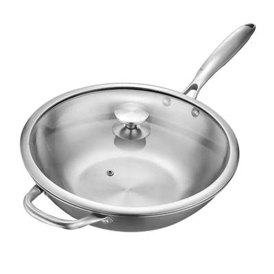 China Best Viable Selling 34cm No Liner No Bond Stainless Steel Triple Wok With Lid for sale