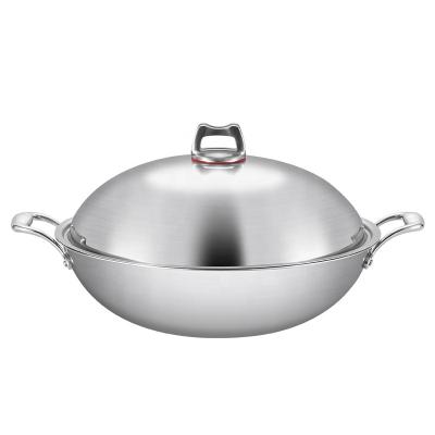 China High Quality Multifunctional Sustainable Non Stick Stainless Steel Wok Triple Frying Pan With Lid for sale