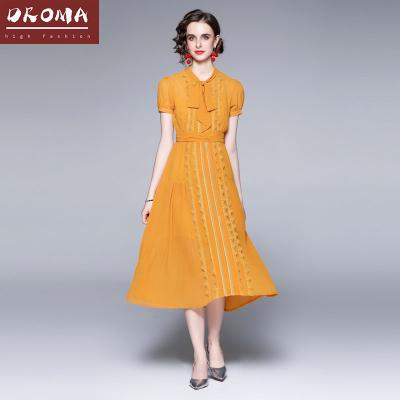 China Droma Breathable 2021 Elegant Yellow Slim Chiffon Short Party Long Sleeves Women Evening Dresses for sale