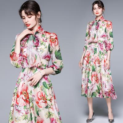 China Droma 2021 New Arrivals Anti-wrinkle Women's Casual O Neck Long Sleeve Printed Dress Ladies Midi Dress for sale