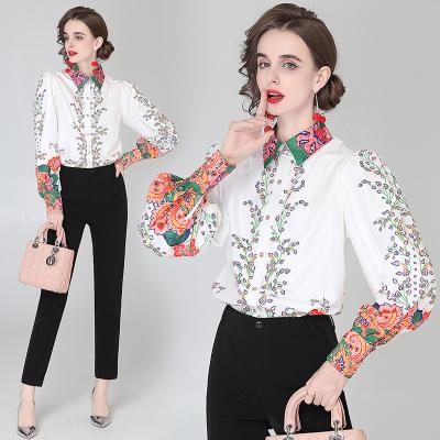 China Latest Design New Fashion Spring Droma Anti-pilling Long Sleeve Shirt Tops Ladies Printed Casual Blouse For Woman for sale