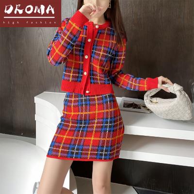 China Anti-pilling Droma 2021 in manufacturing list price new plaid knit suit women top and bottom suit two-piece set for sale