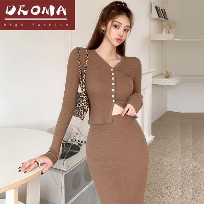 China Droma QUICK DRY autumn Korean casual knitted top and skirt suit women pure color 2 pieces set 2021 for sale