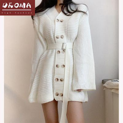 China Droma Sweater Dress Plus Size Cross Knitted Skirt Retro Belted Women Sweater Dresses for sale