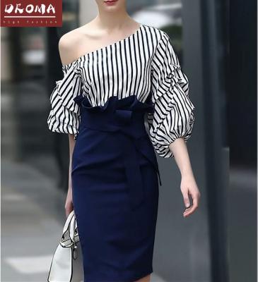 China 2020 New Arrival Girl's Tight Droma Skirt QUICK DRY Mature Striped Blouse Style Two Piece Set for sale