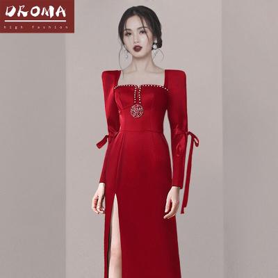 China 2022 Elegant high fashion new arrival Droma Anti-wrinkle bow tie with nail drill slit edge formal dress women for sale