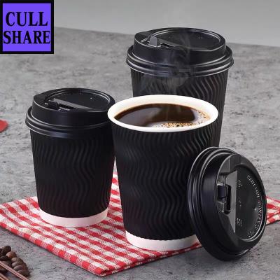 China 8/12/16 Oz Black Ripple Disposable Wallpaper Cups With Cover for sale