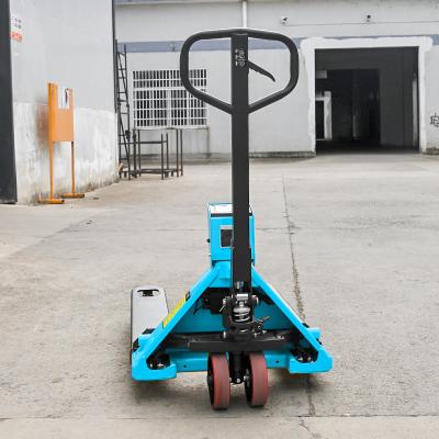 China Caminhão de paletes de mão azul 2500kg, porta-paletes manual com impressora à venda