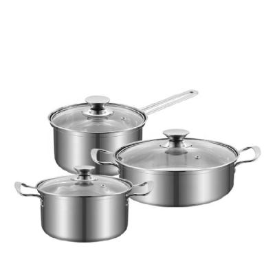 China Quality assurance modern design stainless steel new and stock pots cooking pot 6pcs cookware sets with glass lid for sale