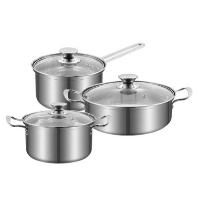 China Modern wholesale food grade stainless steel soup and stock pots cooking pot 6pcs cookware sets with glass lid for sale