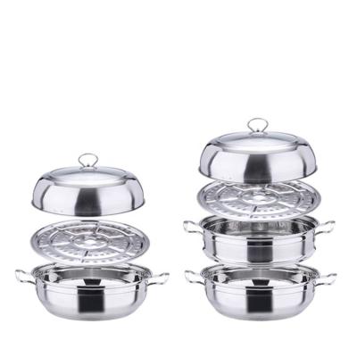 China Sustainable new product sale double bottom 30cm steamer hot steel pot cookware double boilers steaming pot for sale