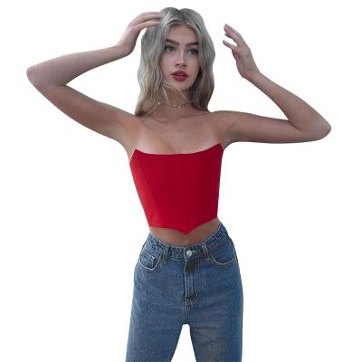 China Summer new style sleeveless anti-shrink spring and street pulling unique strapless top for girls style solid color hot slim waist top for sale