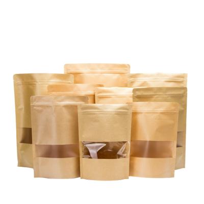 China Food Grade Kraft Paper Zipper Packaging Bag Candy Snack Nut Coffee Resealable Customized Standup Pouch With Window for sale