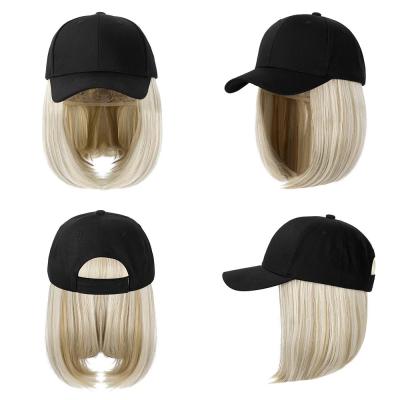 China Beesoul Wave Lead Wig Short Silky Straight Wavy Baseball Wig Synthetic Natural Black Cap Wigs With Adjustable Hair for sale