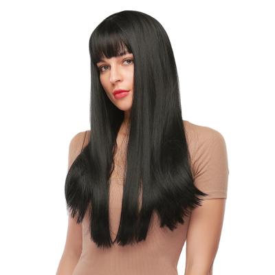 China beesoul Silky Straight Long Wave Synthetic Cosplay Wigs With Bangs For Black Women African American Fiber Hair Heat Resistant Wig for sale