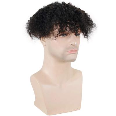 China Hairpieces For Black Men Curly Beesoul Men's Curly Hairpiece For Black Man Hair Wigs 100% Lace Up Replacement African American Wig Black Remy Hair for sale