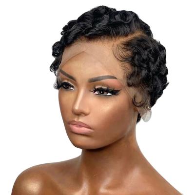 China Pixie Curl Beesoul Deep Wave Lace Up Curly Bob Wig Pixie Cut Hair Front Human Hair Wigs Short Hair For Black Women for sale