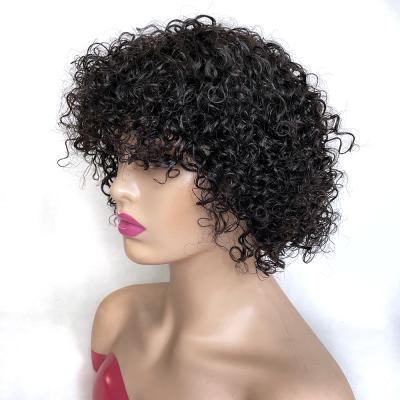 China Jerry Curl Beesoul Wholesale 8 Inch Jerry Curly Human Hair Wigs With Full Bangs Machine Made Hairpiece for sale