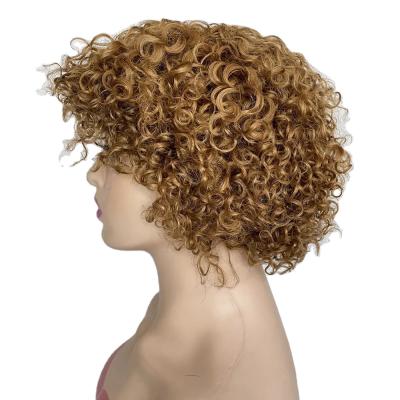 China Jerry Curl Beesoul Hot Sale Short Curly Pixie Bob Human Hair Wigs With Hairpiece Machine Made Density 130% Bangs for sale