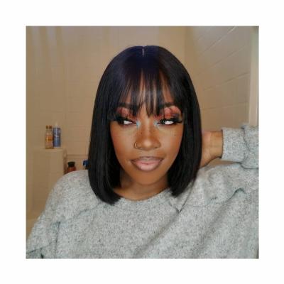 China Beesoul Hot Sale Silky Straight Short Bob Human Hair Wigs With Bangs Glueless Machine Made Full Hairpiece for sale