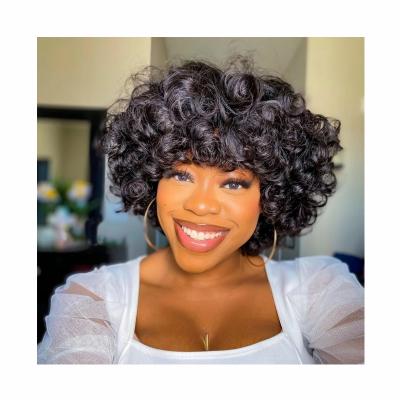 China Beesoul Wholesale Short Curly Bob Curly Human Hair Wigs With Bangs For Women Full Machine Made Hairpiece for sale