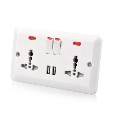 China Dual Multi Residential/General Purpose Switched Outlet with Indicator and 2USB Ports for sale