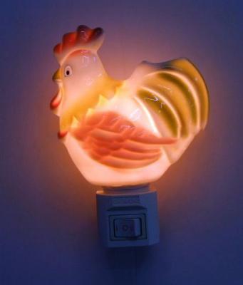 China Modern Children's Bedroom Home Decor Ceramic Animal Rooster With Lampshade Night Light for sale