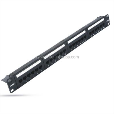 China 1U Cat6 24 RJ45 Network Port Patch Panel Rackmount SMT-2032D24C6 Ethernet for sale