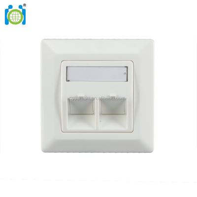 China 80x80mm German type - compatible wallplate and 2 port faceplate - with 50x50mm central trapezoidal plate and metal frame, angled port SMT-4308-80F-2X for sale