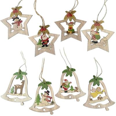 China DIY Christmas Decoration Christmas Wood Ornaments Stars/Bells/Christmas Tree/Angel/Deer DIY Christmas Hanging Decoration for sale