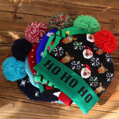 China Christmas Festival Decoration Shape LED Light Up Christmas Hat Knitted Sweater Ugly Holiday Christmas Hat Colorful Funny Gift for sale