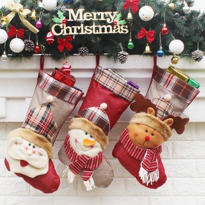 China Eco-Friendly Recycle Santa Snowman Reindeer Christmas Stocking Decor 3D Character 3D Plush Canvas Set 2021 for sale