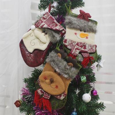 China Eco-Friendly Recycle Good Price Christmas Stocking With Santa Claus Snowman Reindeer Printing Handicraft Christmas Tree Decoration Home Ornaments for sale