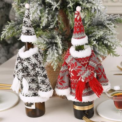 China Creative Santa Claus Costume Knitted Scarf Hat Clothes Christmas Ornament Christmas Scarf Party Decoration Accessories Bottle Cover for sale