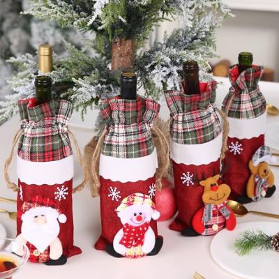 China Christmast Ornament Christmas Red Wine Bottle Cover Bags With Drawstrings Santa Snowman Elk Wine Bottle Decor Bag Covers For Christmas Party for sale