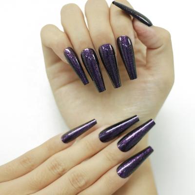 China New Beautiful 24pcs Hot Selling French Purple False Nails Solid Color Complete Square False Nails Set Long French Coffin OEM/ODM for sale