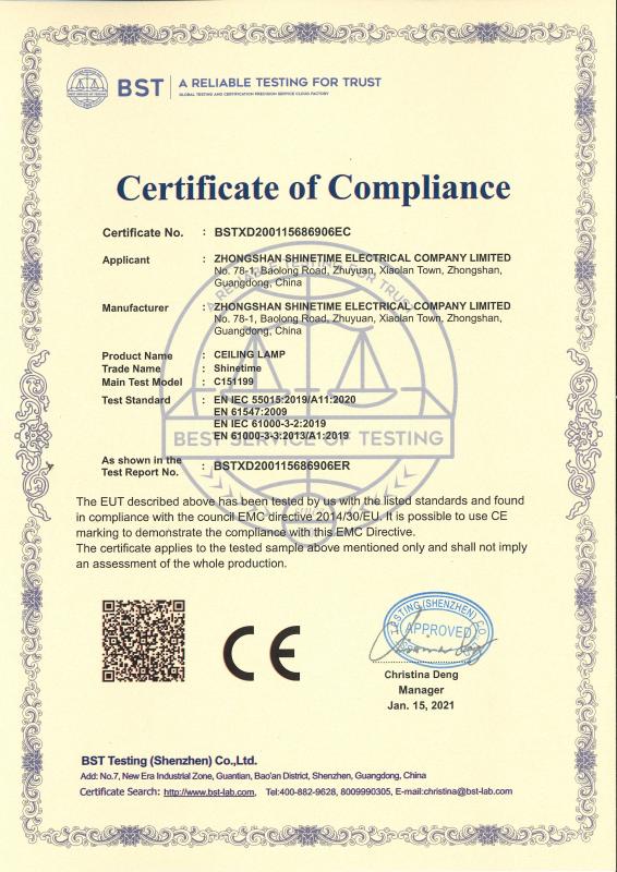 CE - Zhongshan Shinetime Electrical Company Limited